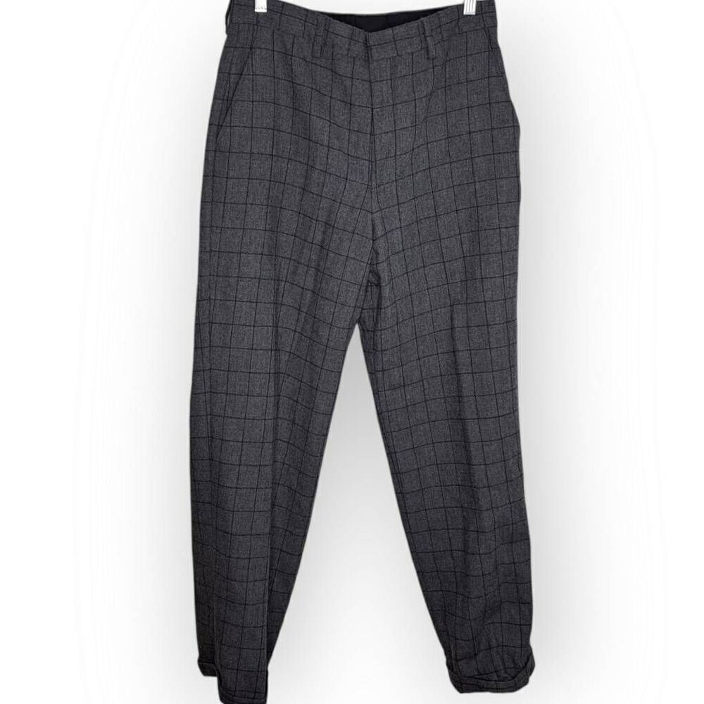 Club Monaco Women's Vintage 90s Wool Grid Trousers Gray Black size 30